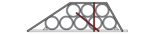 Diagram of bar at 45 degrees to secure the top load of the concrete pipes