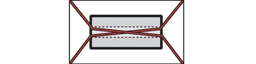 Diagram of two tiedowns that are twisted together inside the metal coil. This is an bad example and represents the X-pattern prohibited for tiedowns