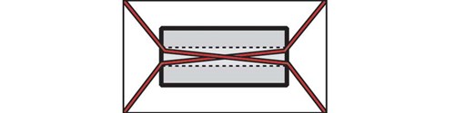 Diagram of two tiedowns that are twisted together inside the metal coil. This is an bad example and represents the X-pattern prohibited for tiedowns