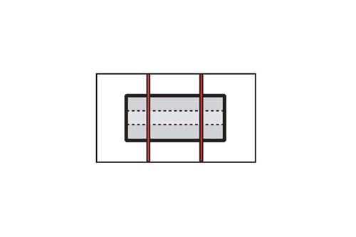 Diagram of lengthwise tied down coil where there are two tiedowns over the top of the coil.