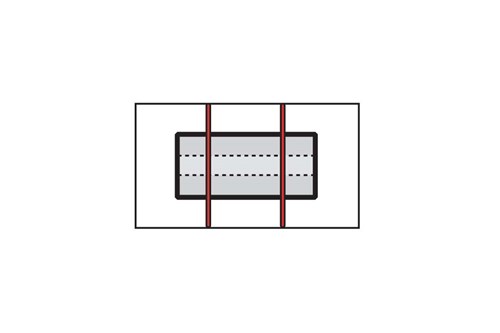 Diagram of lengthwise tied down coil where there are two tiedowns over the top of the coil.