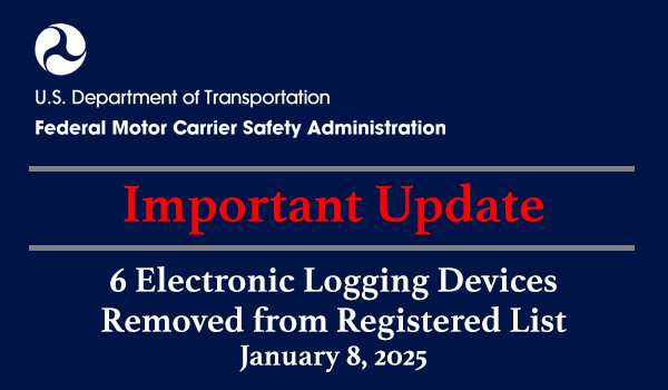 FMCSA removed six devices from the agency’s list of registered electronic logging devices (ELDs): ELDs. BLUE STAR ELD, ROAD STAR SOLUTIONS, United Eld, Speed ELD, and two TrackEnsure ELD devices. Learn more.
