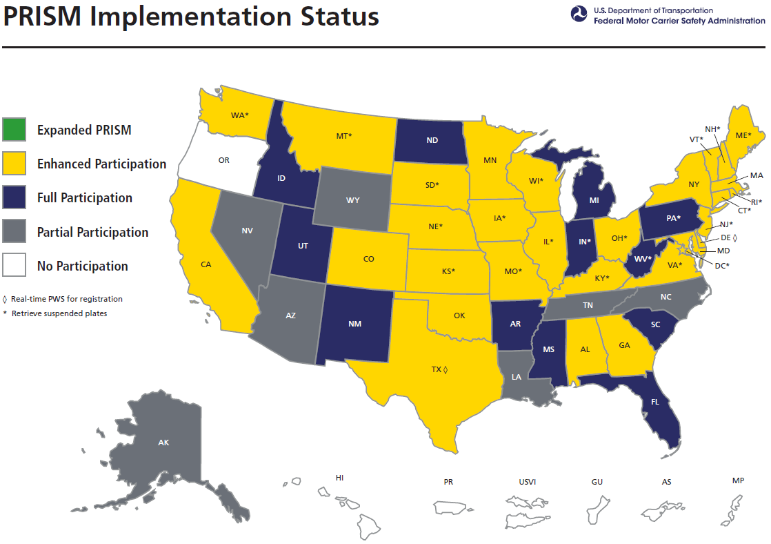 States Participating in PRISM Federal Motor Carrier Safety Administration