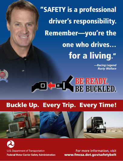 Poster of NASCAR driver Rusty Wallace promoting seat belts