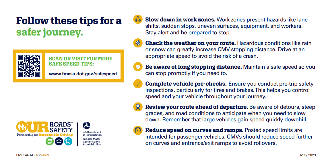 Preview of safe speed visor card with tips for drivers