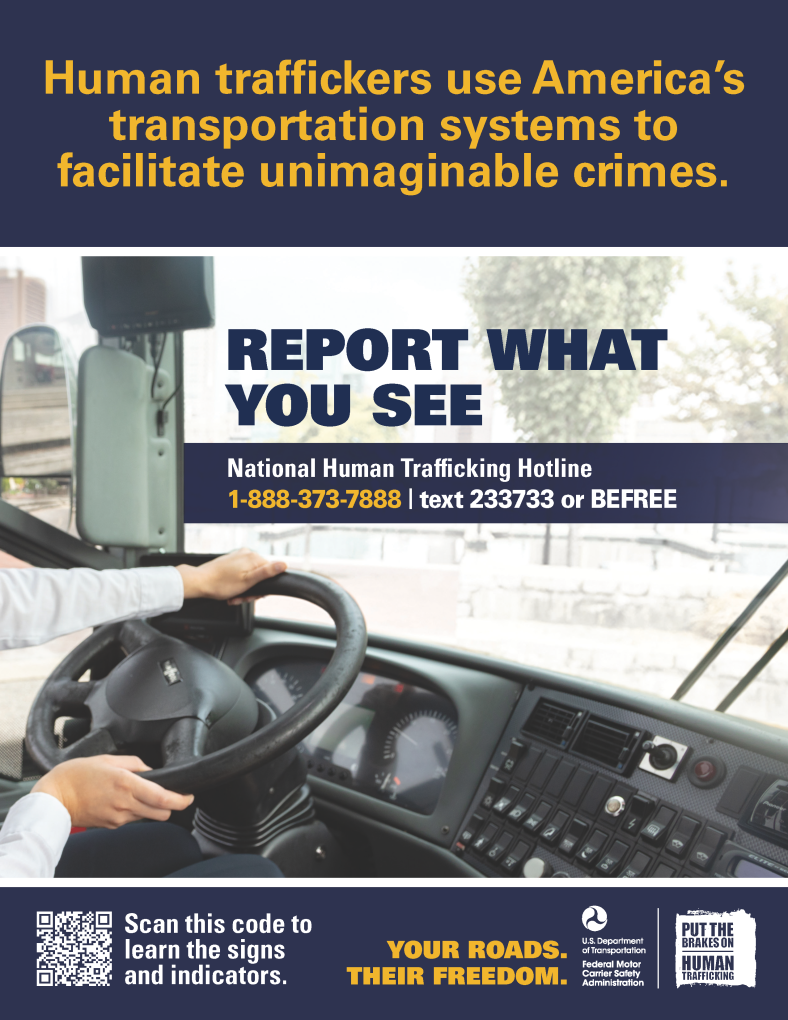 Image of the FMCSA "Your Roads, Their Freedom" Campaign poster for bus and motorcoach drivers in English