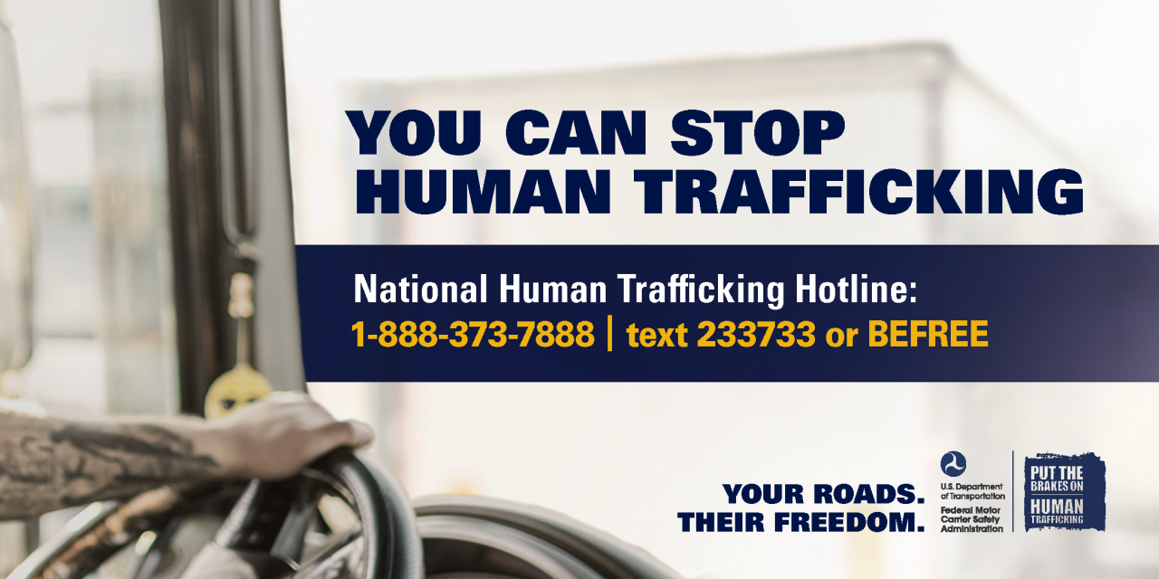 Page 1 of the FMCSA "Your Roads, Their Freedom" Campaign visor card in English