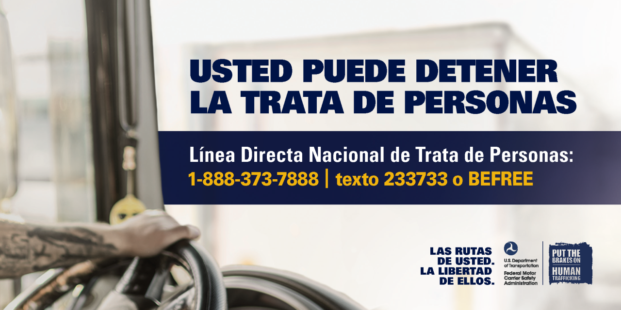 Page 1 of the FMCSA "Your Roads, Their Freedom" Campaign visor card in Spanish