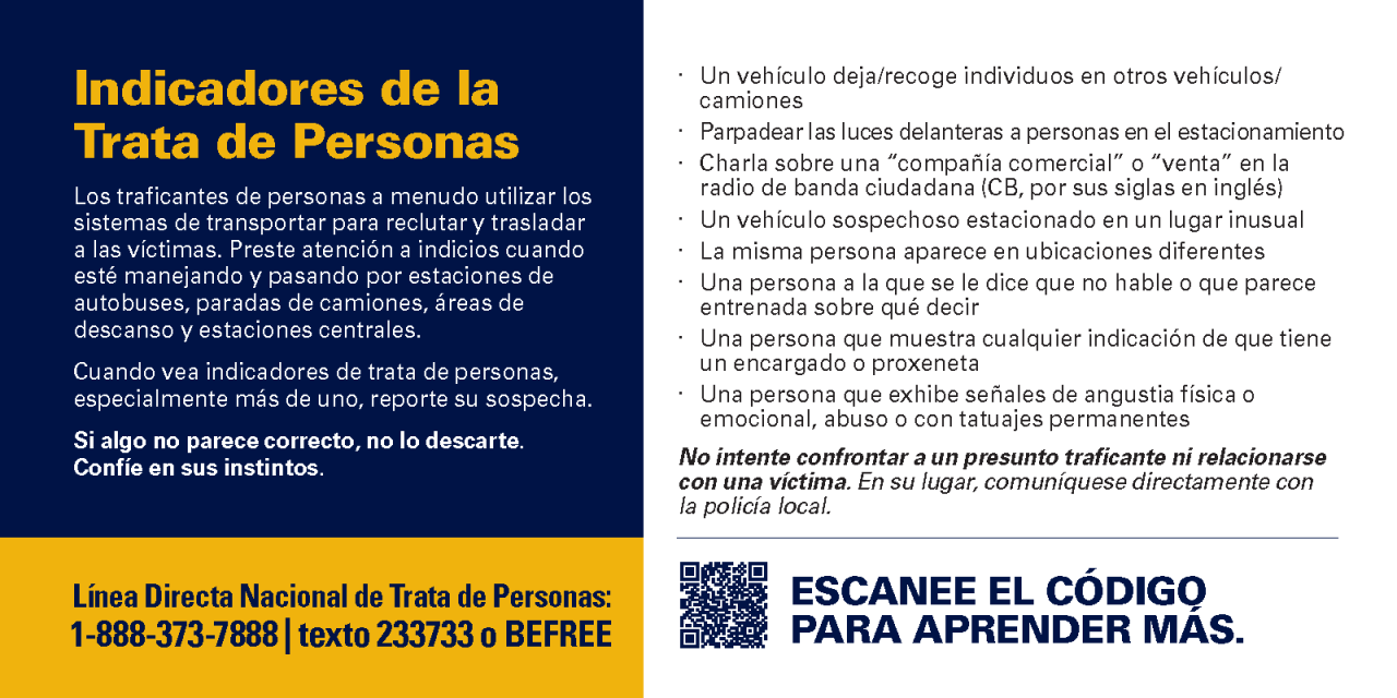 Page 2 of the FMCSA "Your Roads, Their Freedom" Campaign visor card in Spanish