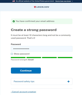 Image of Login.gov "Create Strong Password"