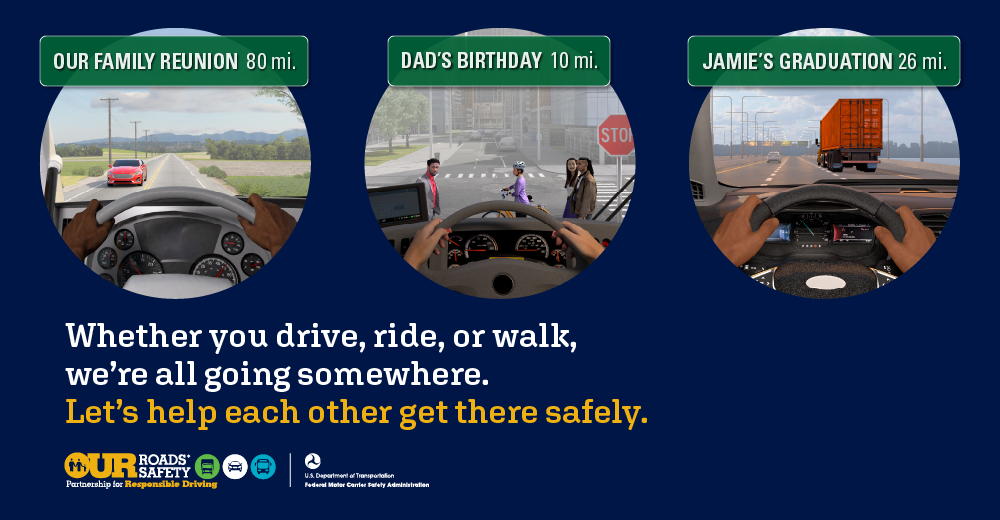 Graphic encouraging all users to share the road and help each other get to their destinations safely
