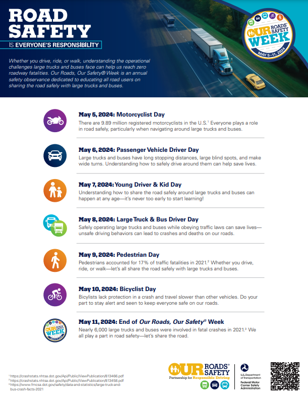 Preview of Our Roads, Our Safety Week flyer