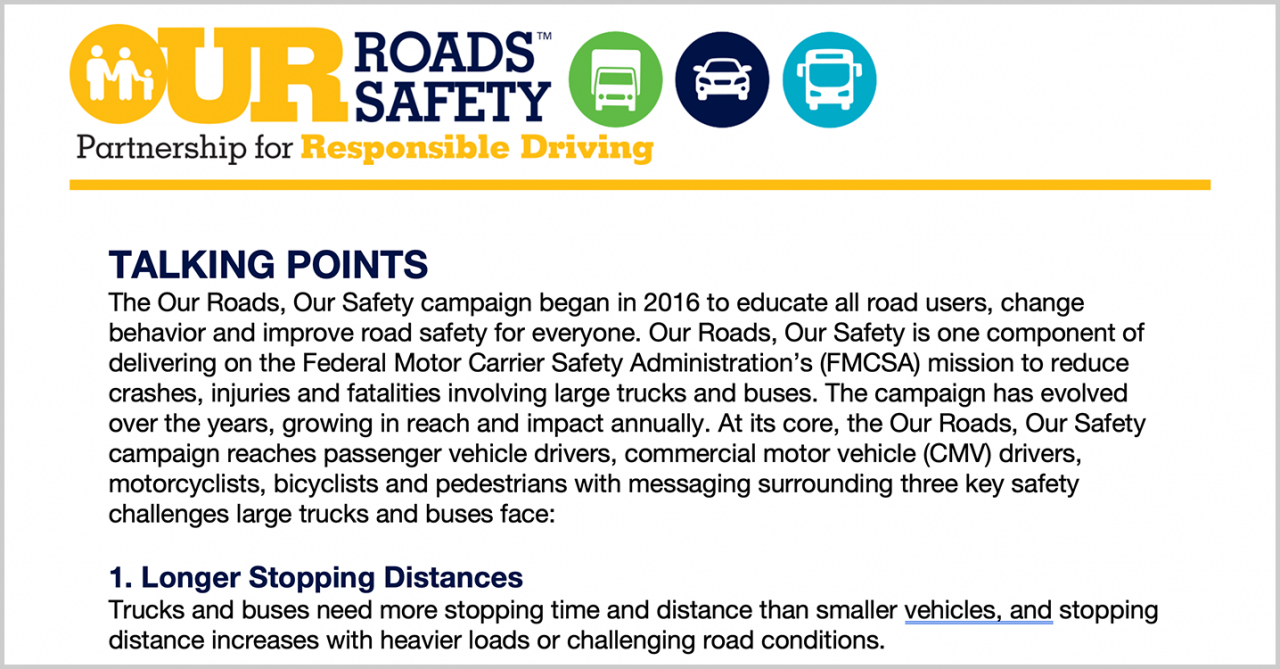 Our Roads Our Safety Talking Points screenshot