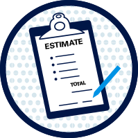 Image of a clip board with a pen that says "estimate" and "total".
