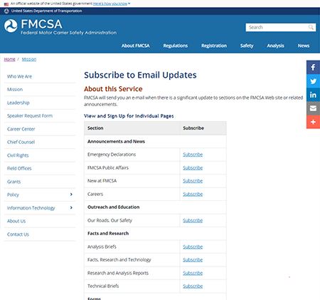 Subscribe to FMCSA Email Updates