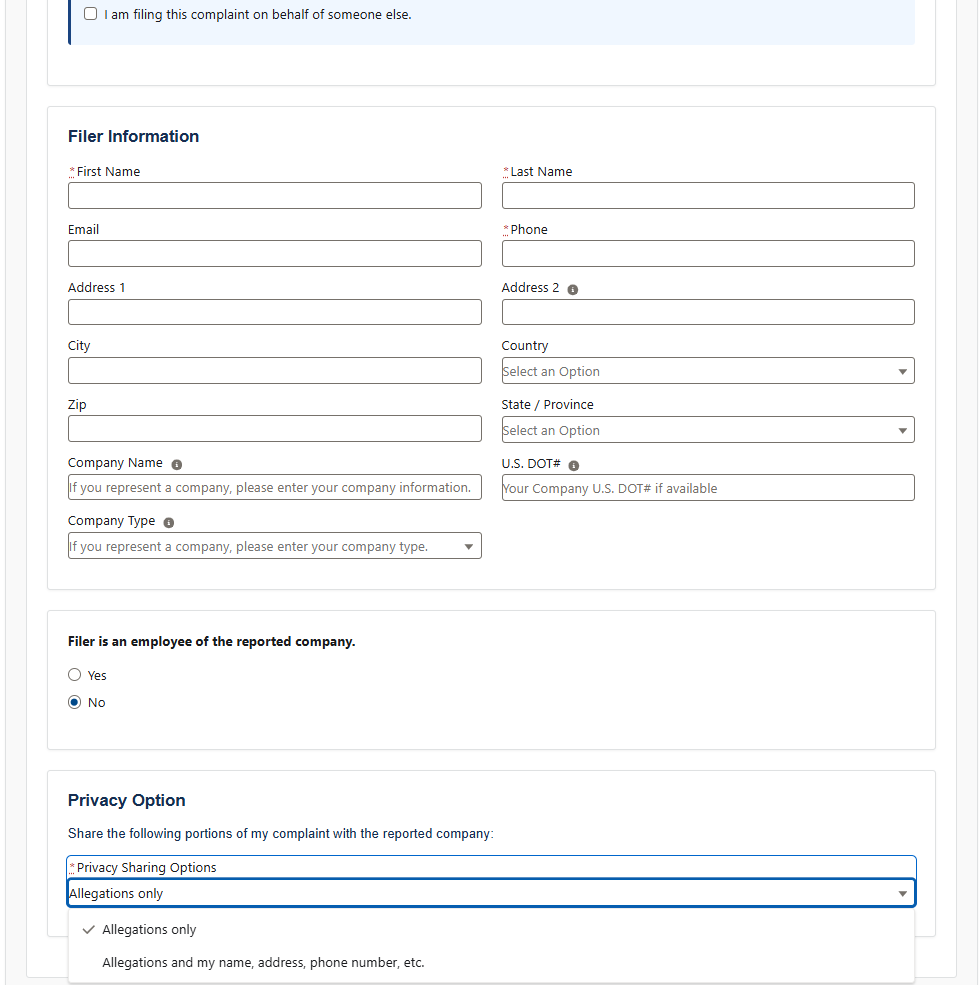A form for entering contact information 