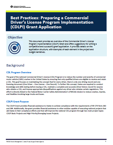 Commercial Driver License Program Implementation (CDLPI) Grant Resource Guide