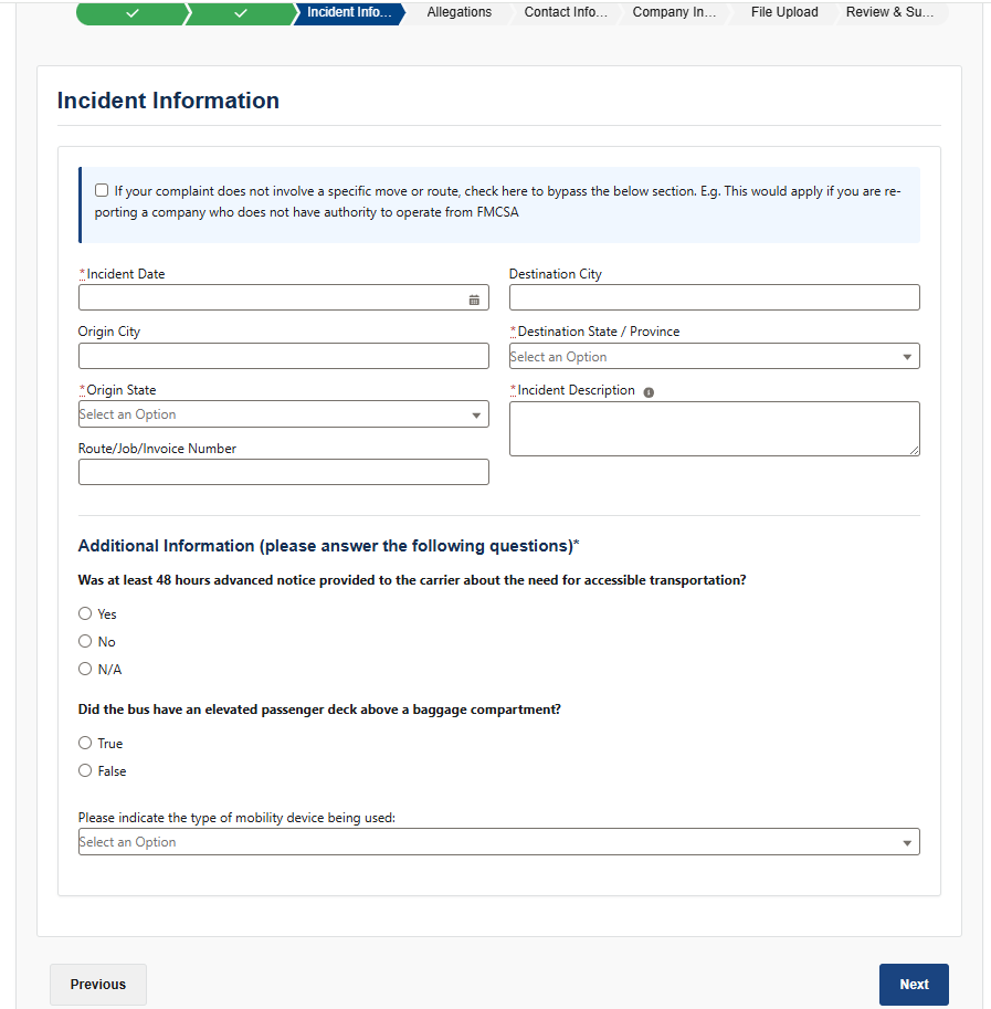 An image of a complaint form
