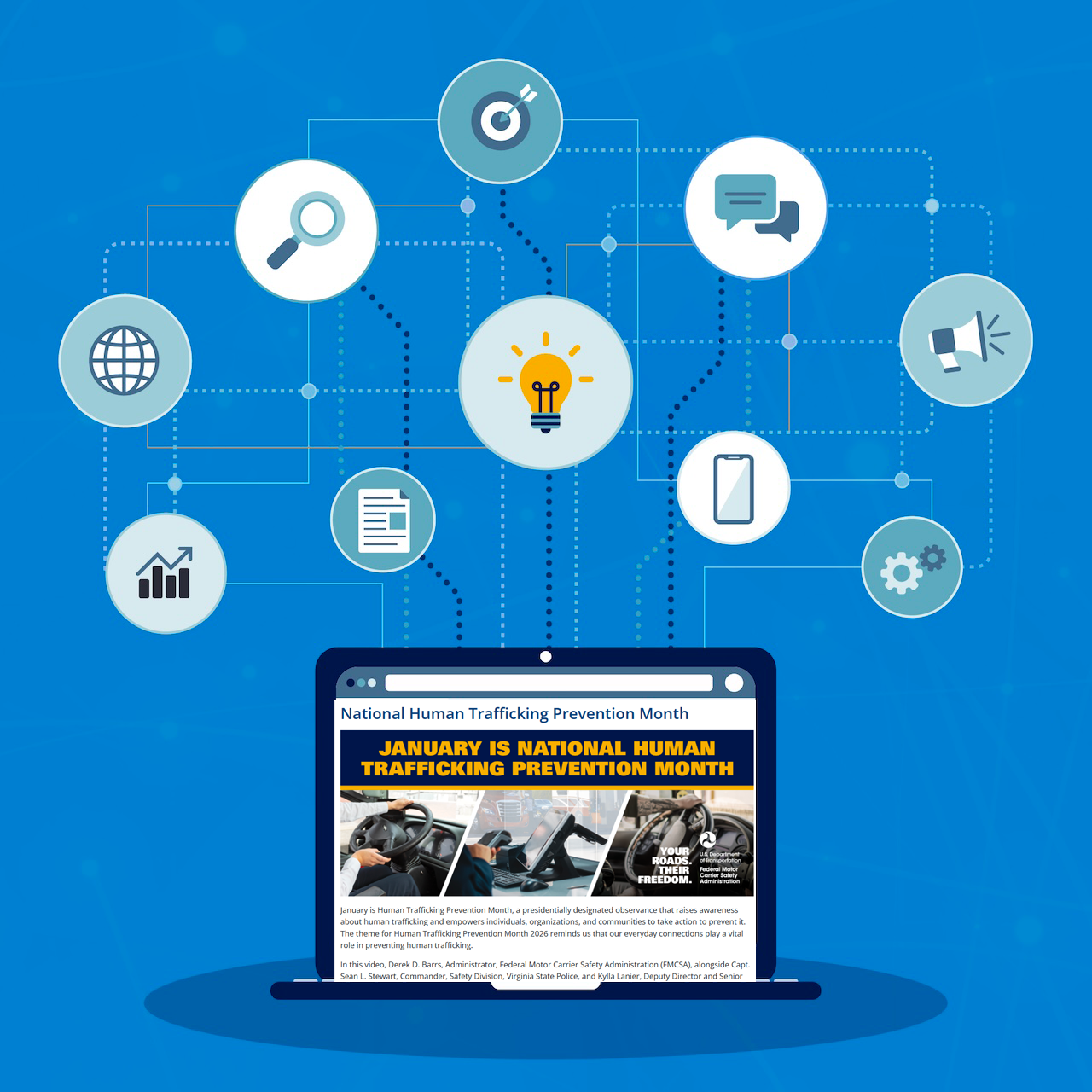 animated graphic of a computer with icons