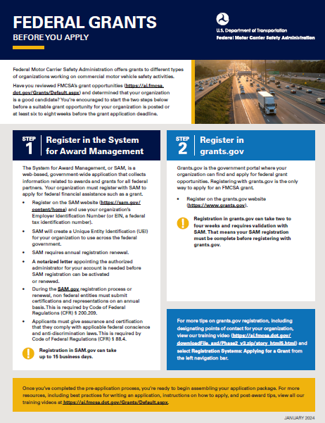 FMCSA Grants -Before You Apply
