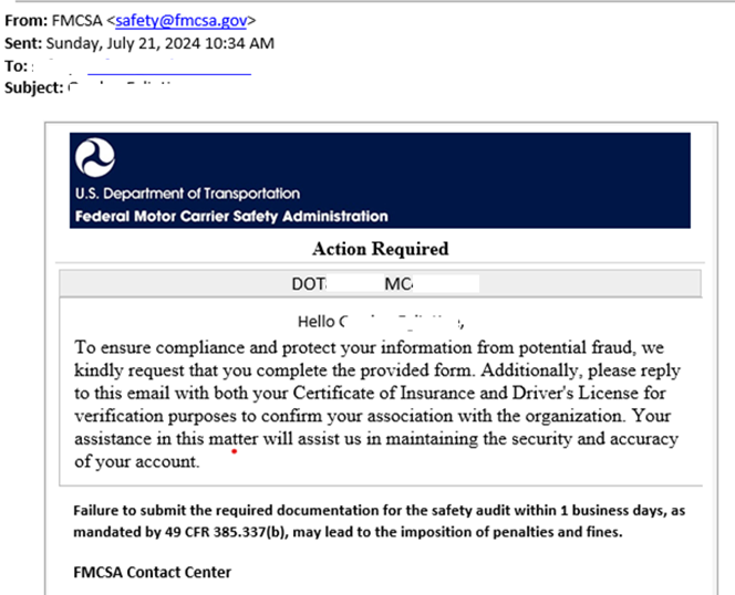 FMCSA Fake Email