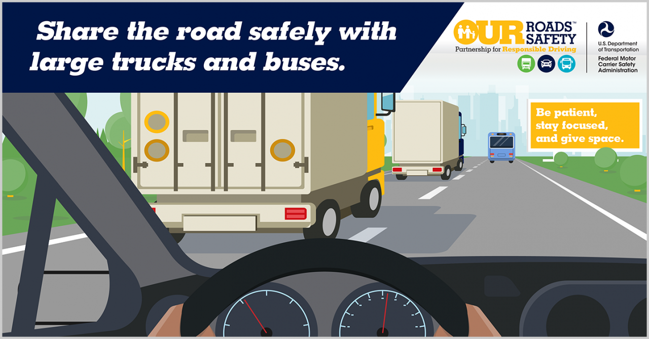 Share the road safely with large trucks and buses