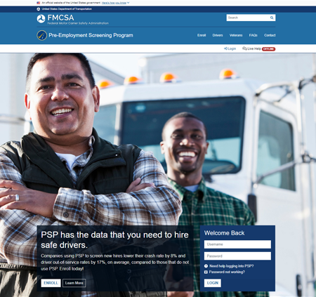 Pre-Employment Screening Program web site screenshot