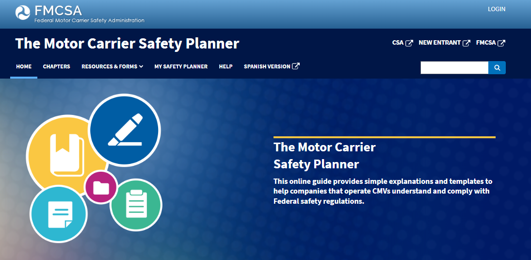 screenshot of Motor Carrier Safety Planner home page