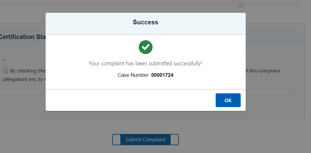 A screen showing a case number