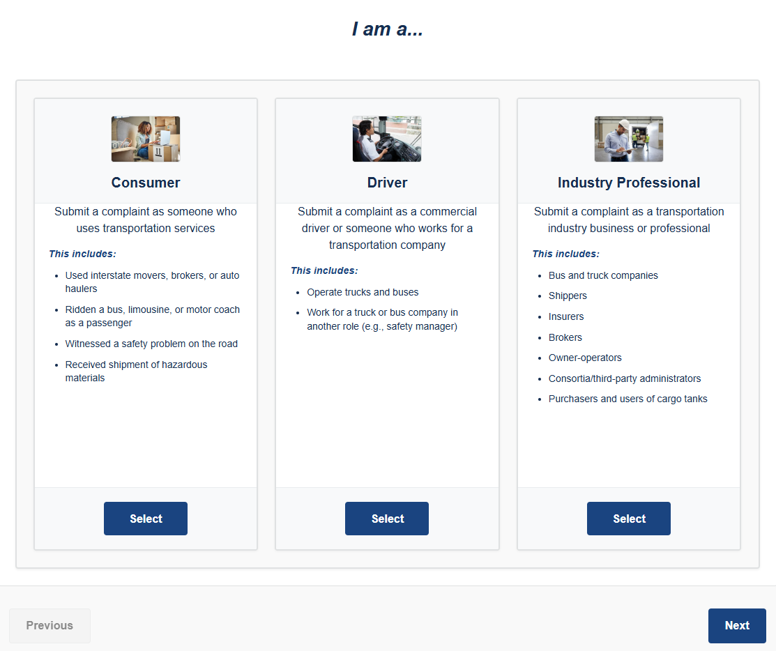 An image showing the categories of consumer, driver, or industry professional