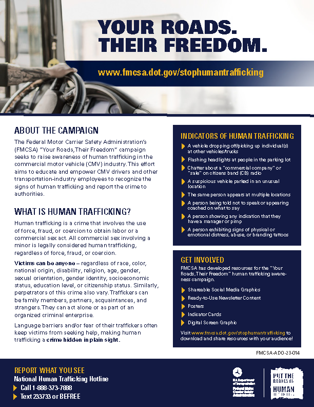FMCSA "Your Roads, Their Freedom" Campaign factsheet in English