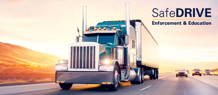 SafeDRIVE Enforcement and Education - graphic with truck on highway