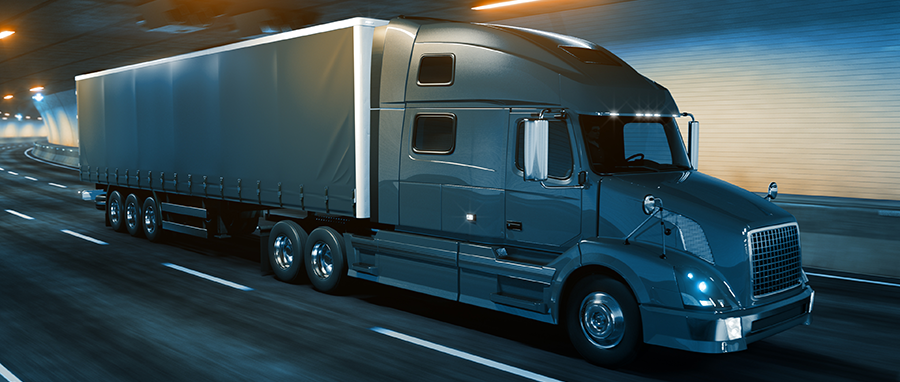 Dramatic image of 18 wheeler in a tunnel