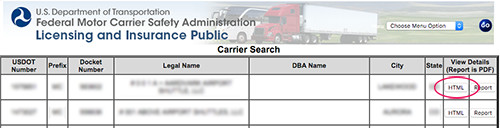 Image of the Carrier Search results with “HTML” highlighted