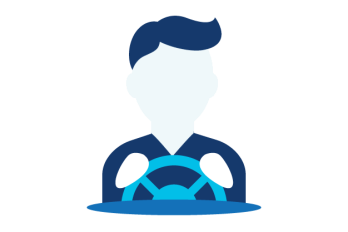 Animated person with a steering wheel