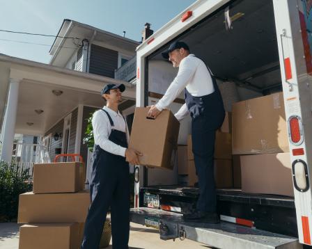 Movers loading boxes into a truck